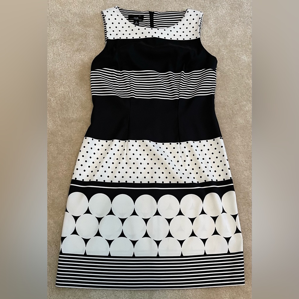 AGB Dress - Black and White with Polka Dot and Stripes - Size 6 - Picture 2 of 8